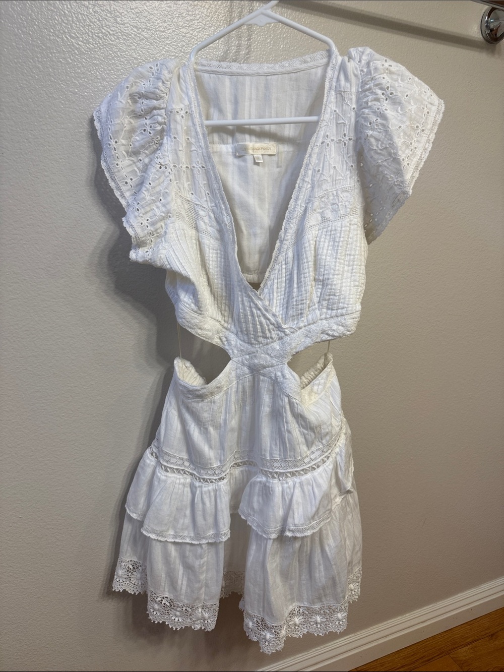 LoveShackFancy White Eyelet Ruffle Mini Dress